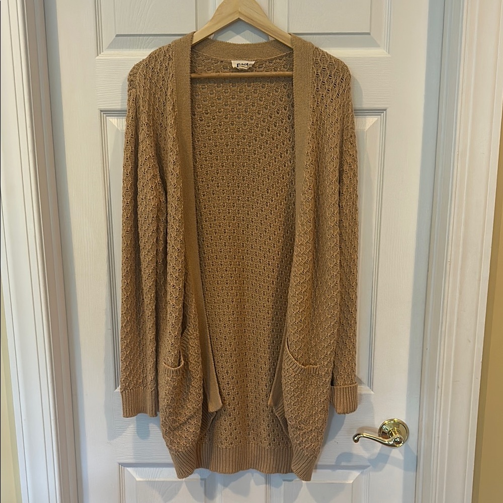 Pact Tan Cable Knit Cardigan Sweater